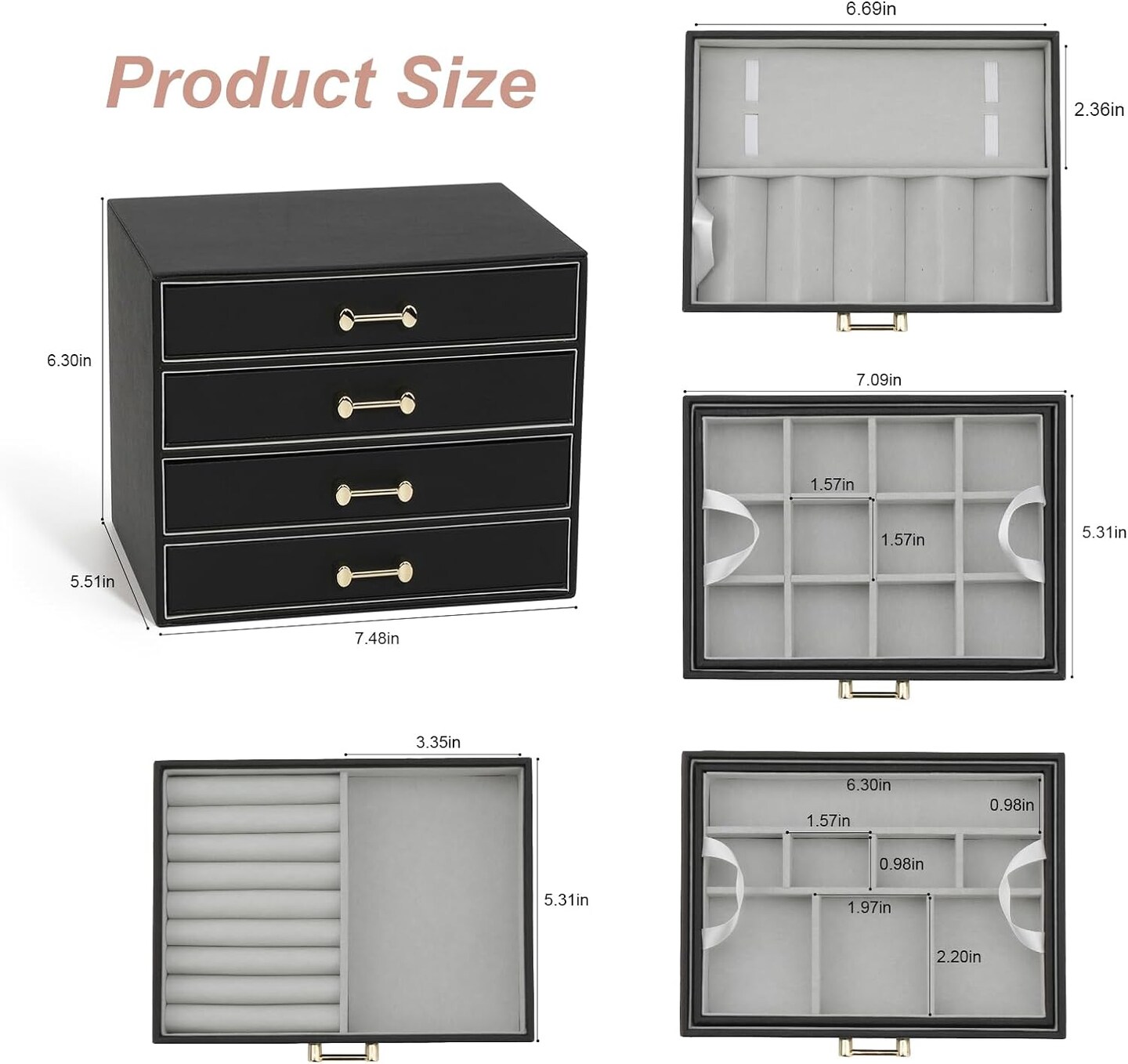 6-in-1 Stackable Jewelry Drawer Organizer with 4 Drawers