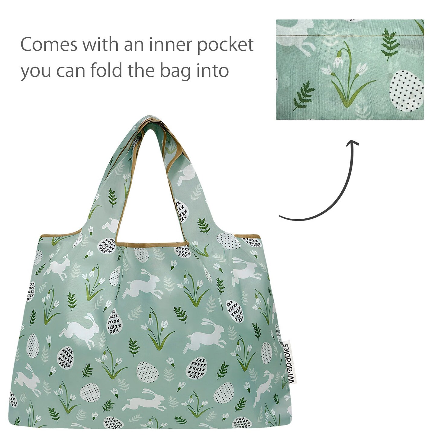 Wrapables Large Foldable Tote Nylon Reusable Grocery Bags, Easter Bunny