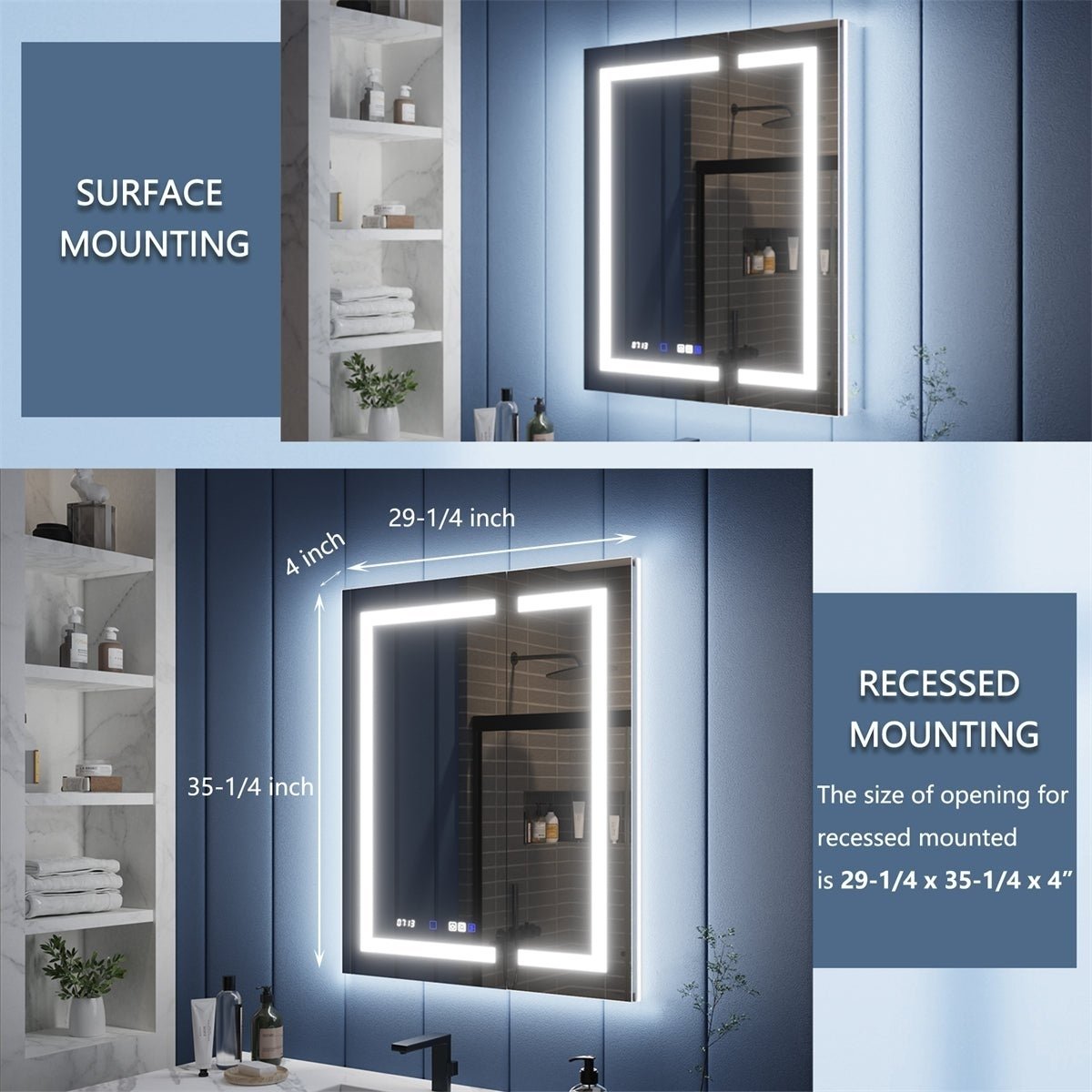 ExBrite LED Lit Inset Mirrored Medicine Cabinet with Magnifiers Medicine