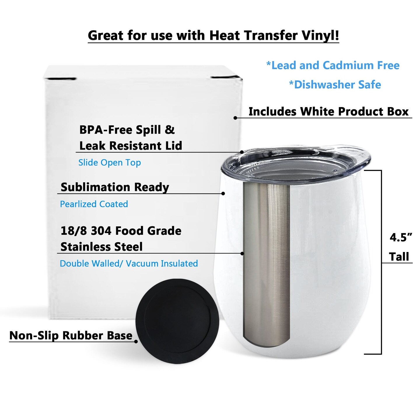 ProSub 12oz Wine Tumbler Stemless Sublimation Blanks White - 50 Pack