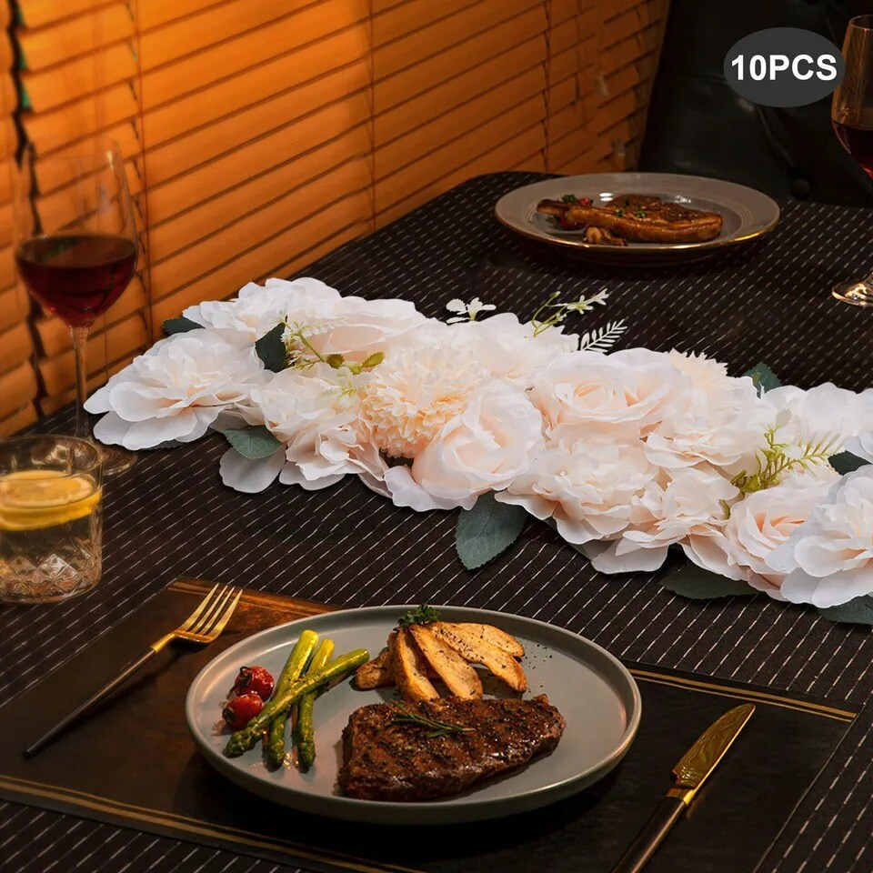 10 Pcs Dining Table Flower Centerpiece Champagne Silk Rose for Wedding 52*28cm