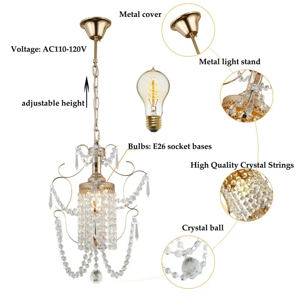 Modern Vintage Crystal Pendant LED Ceiling Lighting Lamp Chandelier Fixture