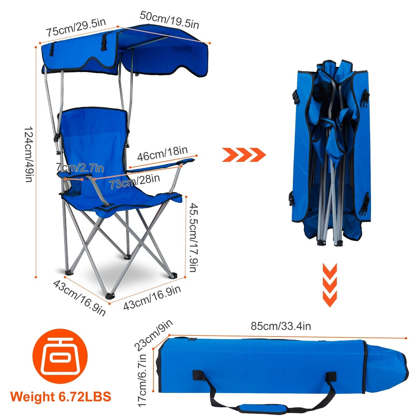 Foldable Beach Canopy Chair Sun Protection Camping - Holds 330LBS Load