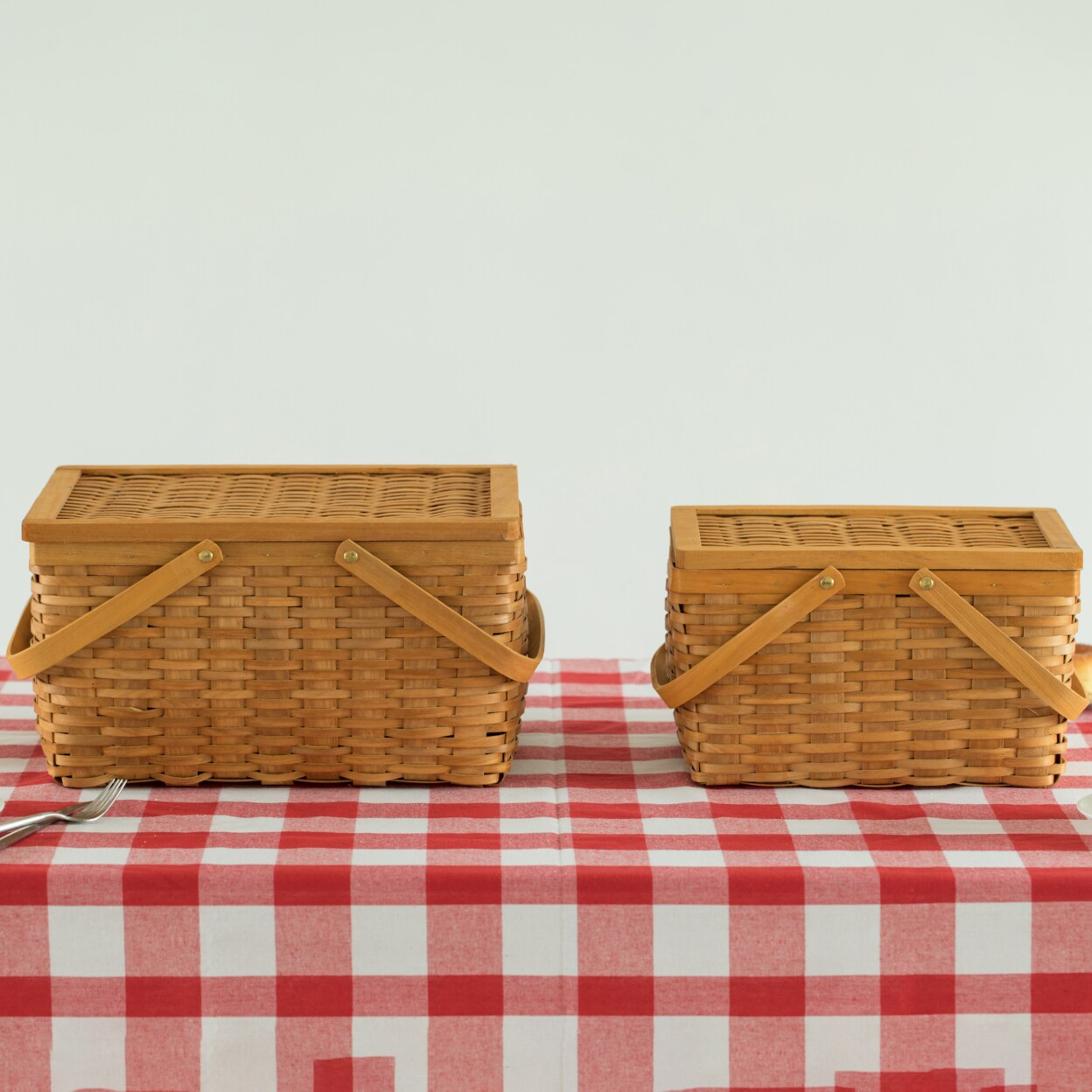 Woodchip Picnic Storage Basket With Cover Large Small Movable Handles Camping Outdoor