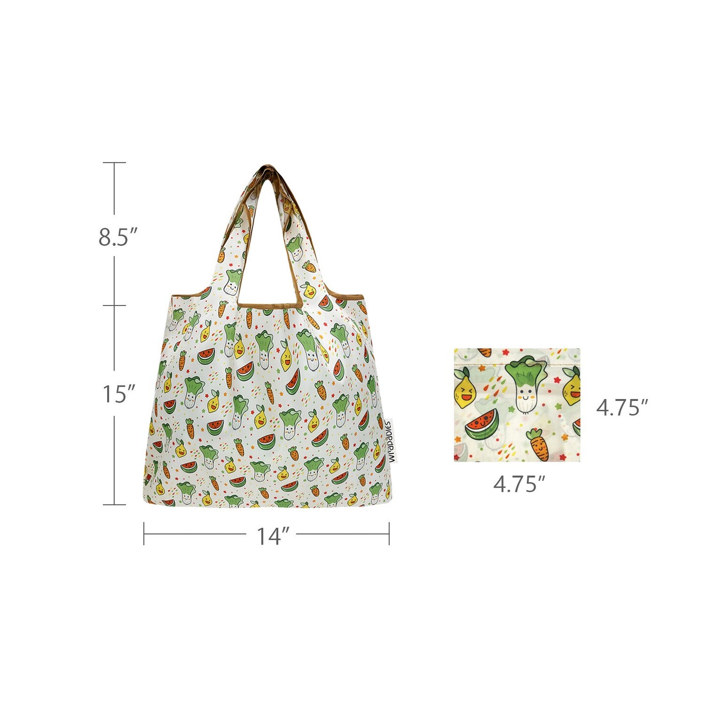 Wrapables Medium Foldable Tote Nylon Reusable Grocery Bag (Set of 2), Happy Food