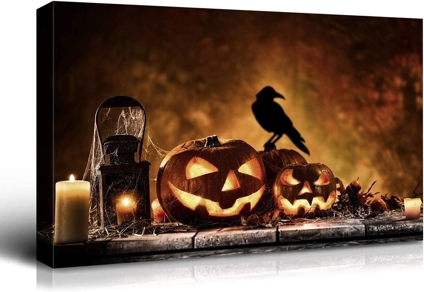 Jack-o-lanterns Painting for Halloween - Perfect Gift and Decoration for Living Room and Bedroom, Ready to Hang