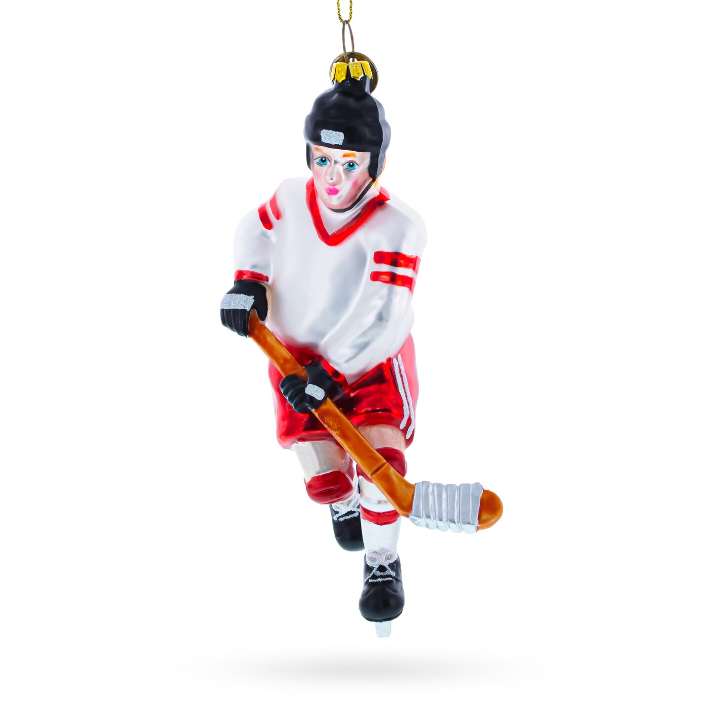 Skilled Hockey Player Blown Glass Christmas Ornament