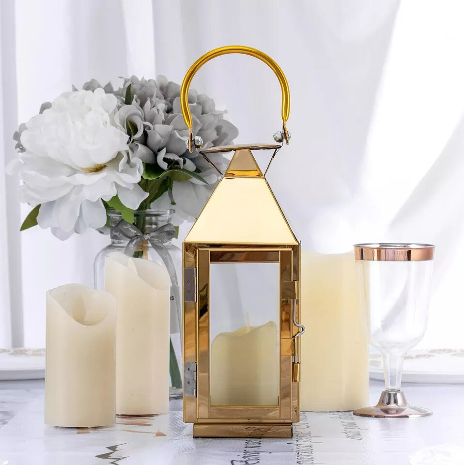 GOLD 8&#x22; tall Metal Lantern Candle Holder Party Wedding Home Events Centerpieces