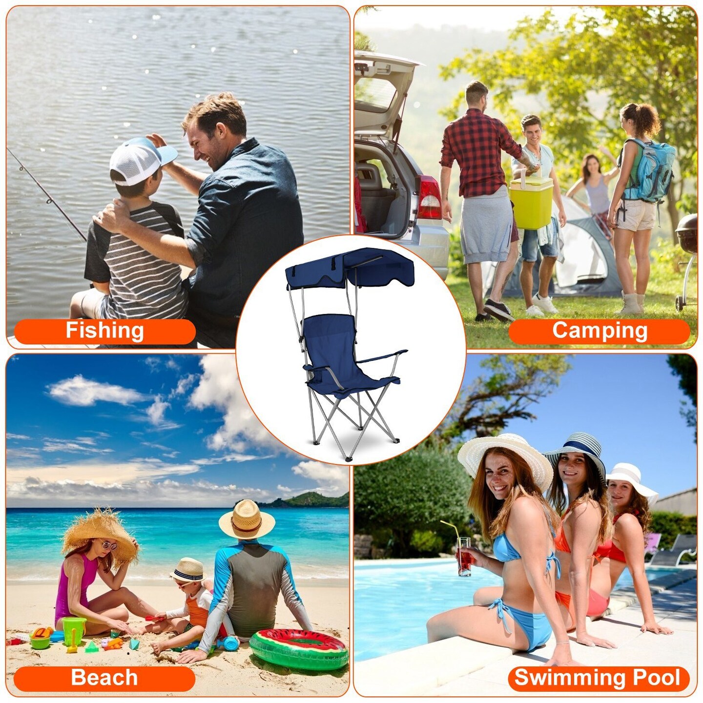 Foldable Beach Canopy Chair Sun Protection Camping - Holds 330LBS Load