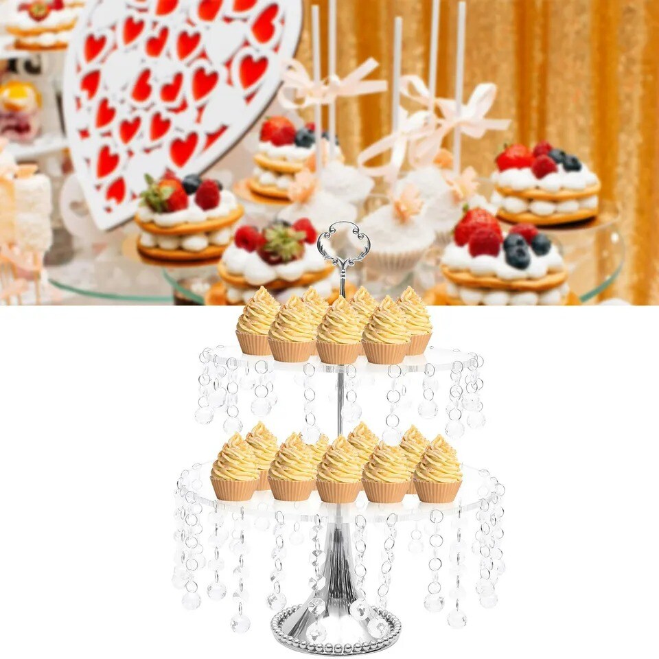 Cupcake Plates Holder Crystal Metal Wedding Party Dessert Stand Round 4 PCS