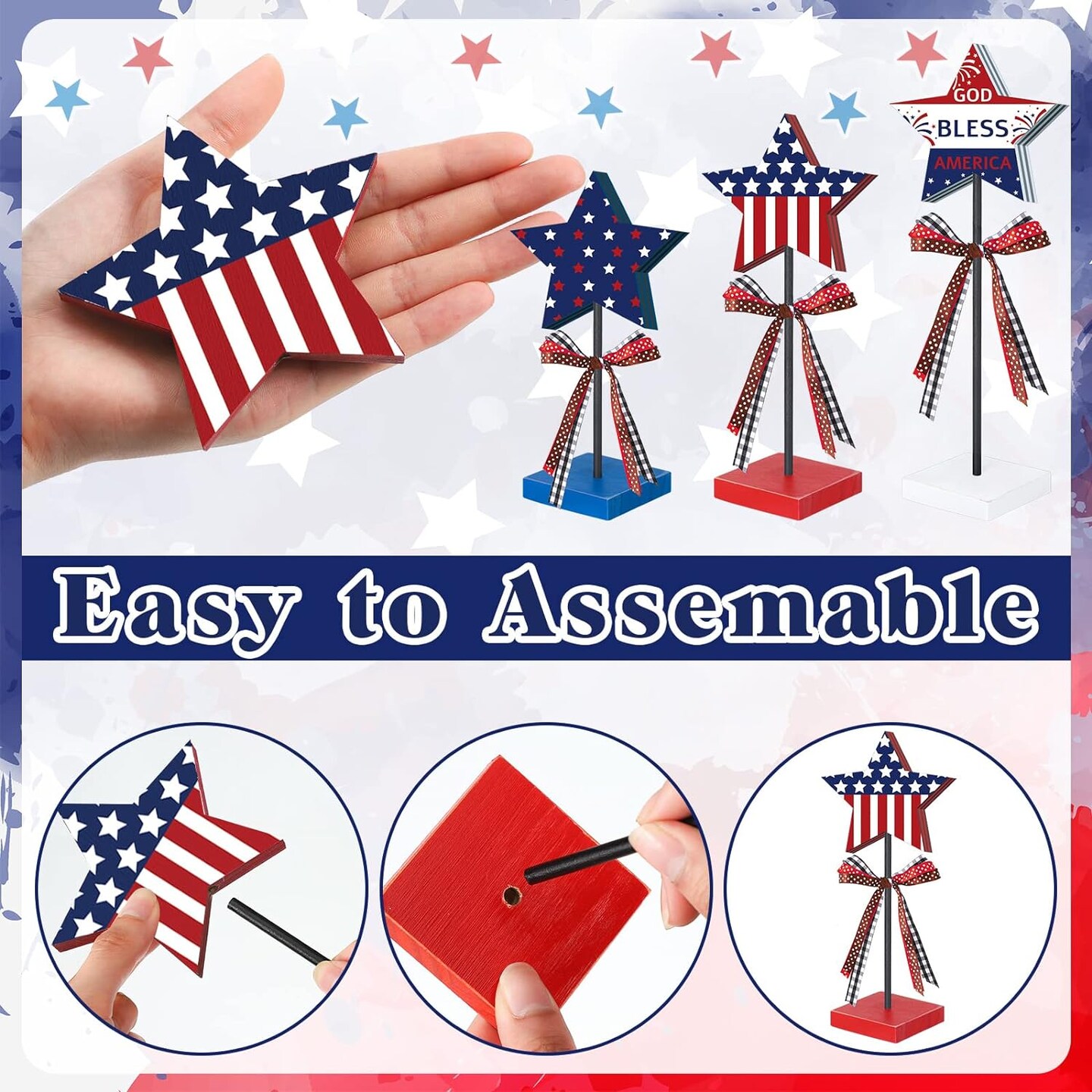 3-Pieces Patriotic Wooden Stars