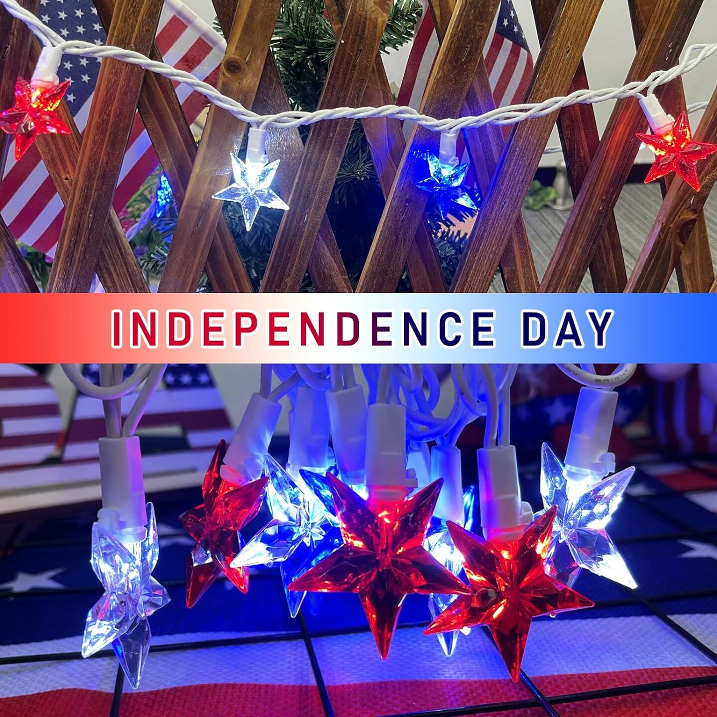10FT American Flag LED String Lights with Remote, 8 Mode Waterproof Battery Operated Patriotic Fairy Lights for Indoor and Outdoor