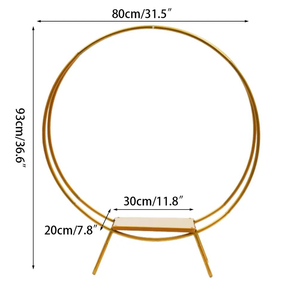 Wedding Cake Stand Golden Double Hoop Flower Rack Floral Hoop Arch Decor 80cm