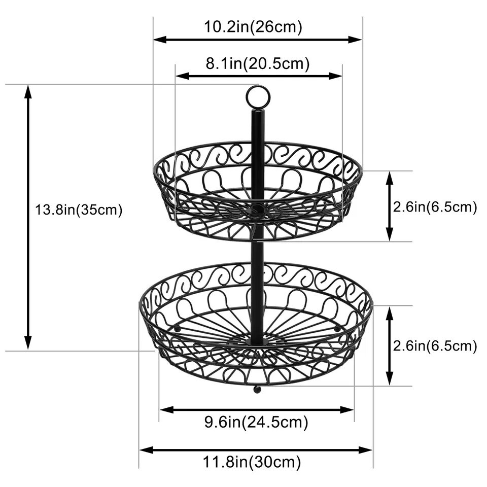 2 Tier Fruit Bowl Tray Countertop Holder Iron Stand Vegetable Snack Storage Rack