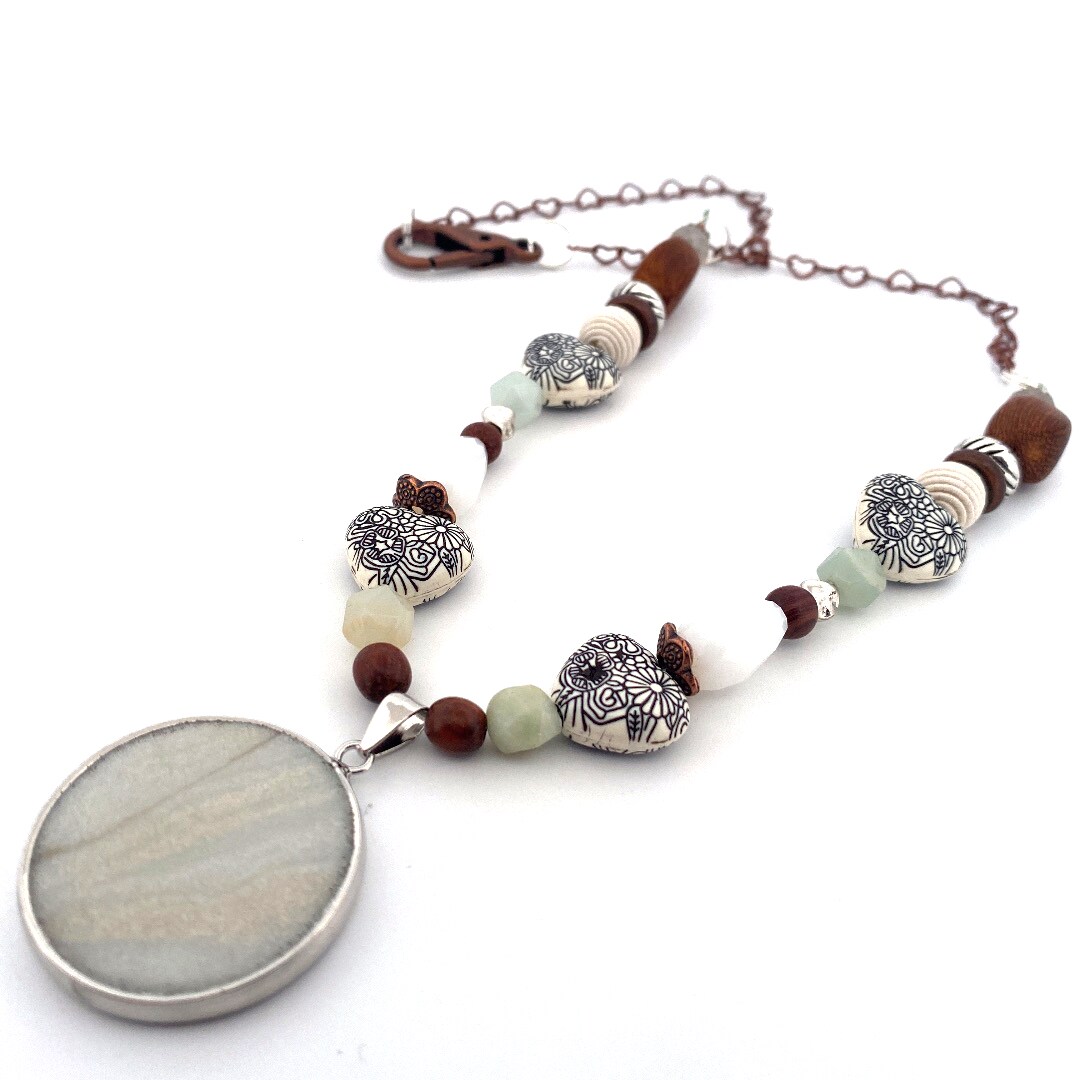 Amazonite Statement Pendant Necklace, Modern Boho Jewelry, Neutral