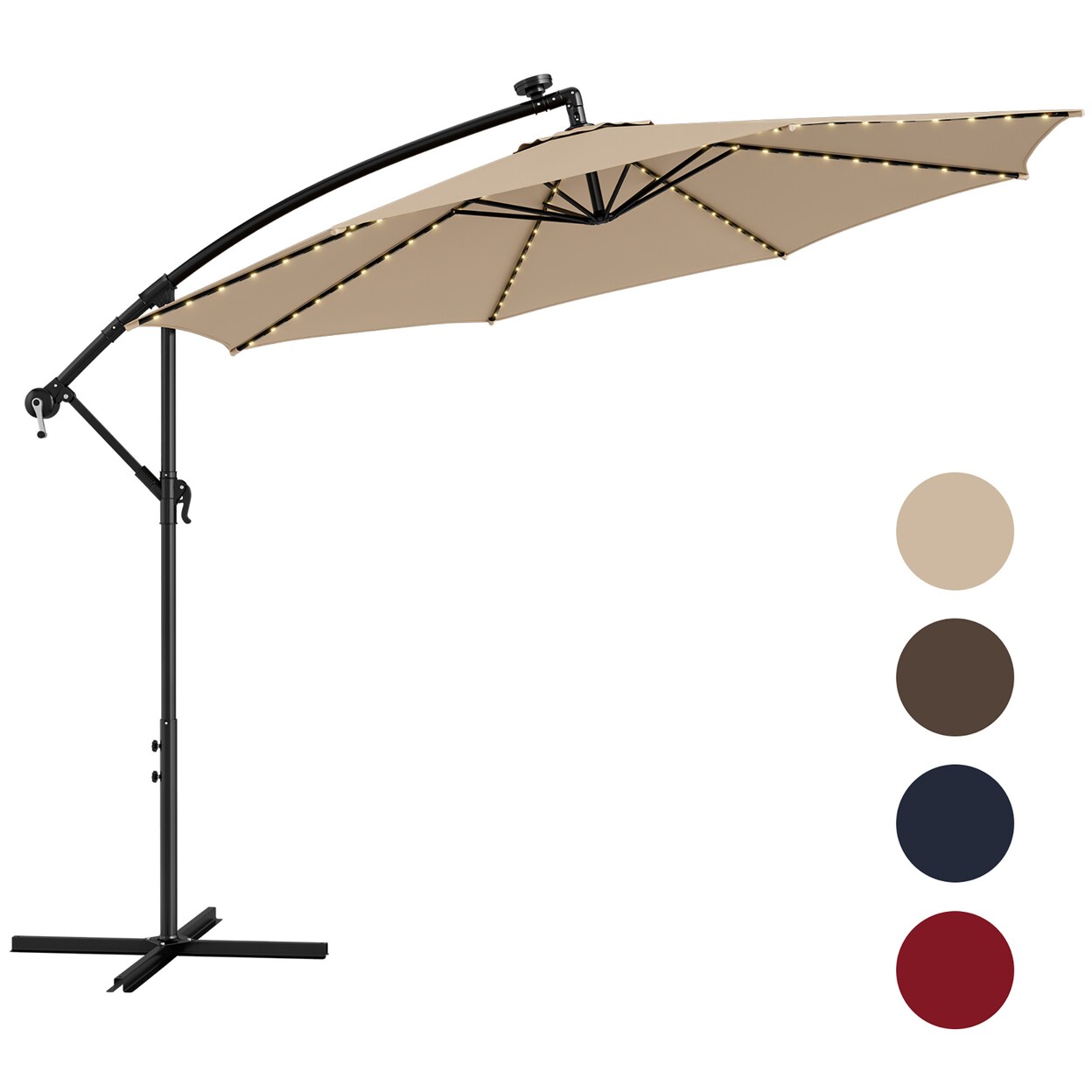 10 Ft Offset Patio Umbrella Solar Powered Cantilever Umbrella W/ 112 Led Lights