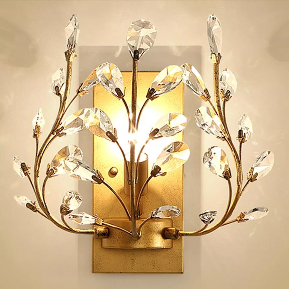 Luxury Crystal Wall Light Modern Gold Home Wall Sconce Lighting Fixture Bedroom