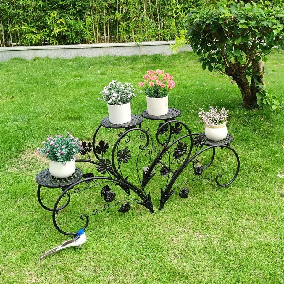 2x Iron Plant Stand Heart Shape Indoor Outdoor 4 Tier Flower Pots Garden Holder