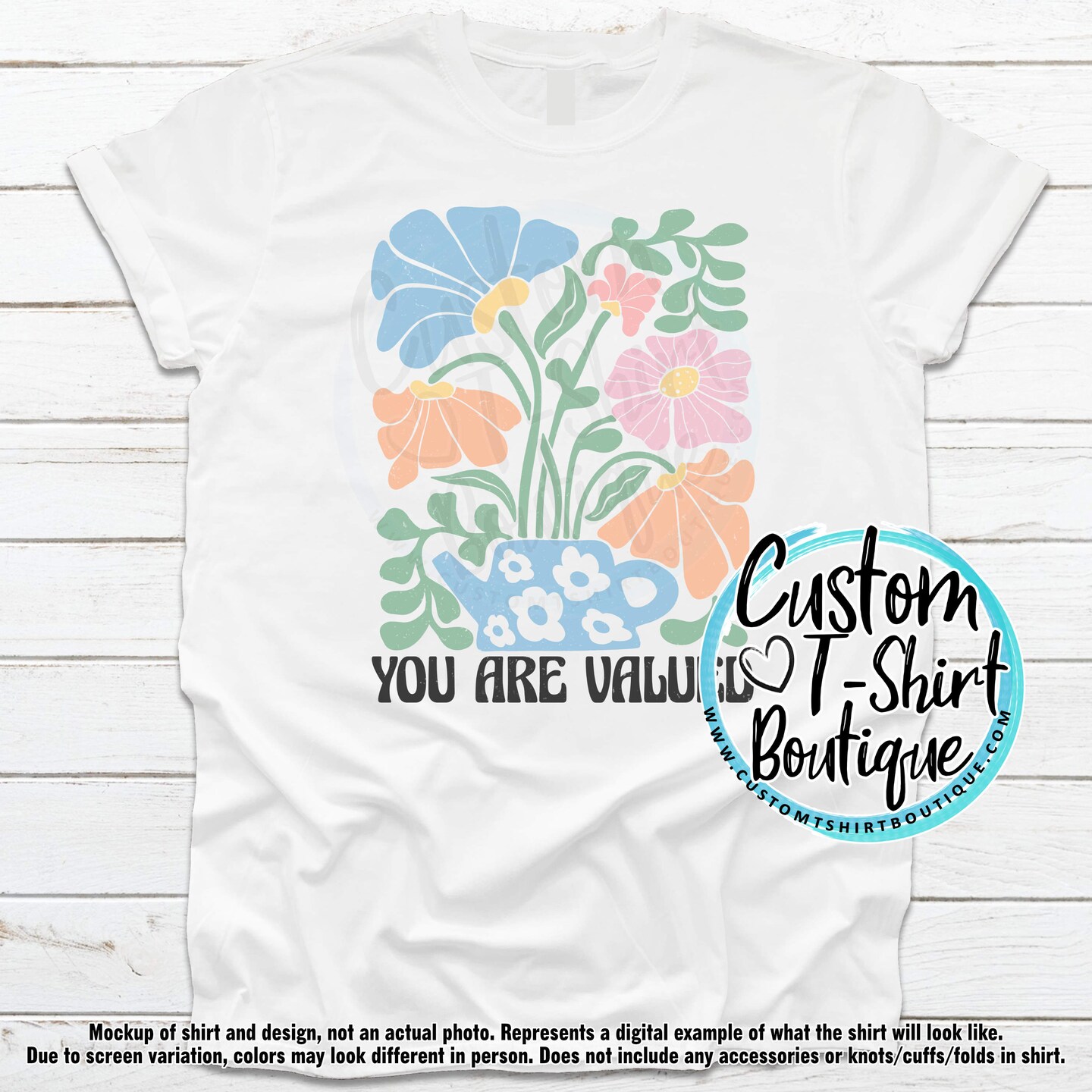 You Are Valued Retro Floral Design T-Shirt | MakerPlace by