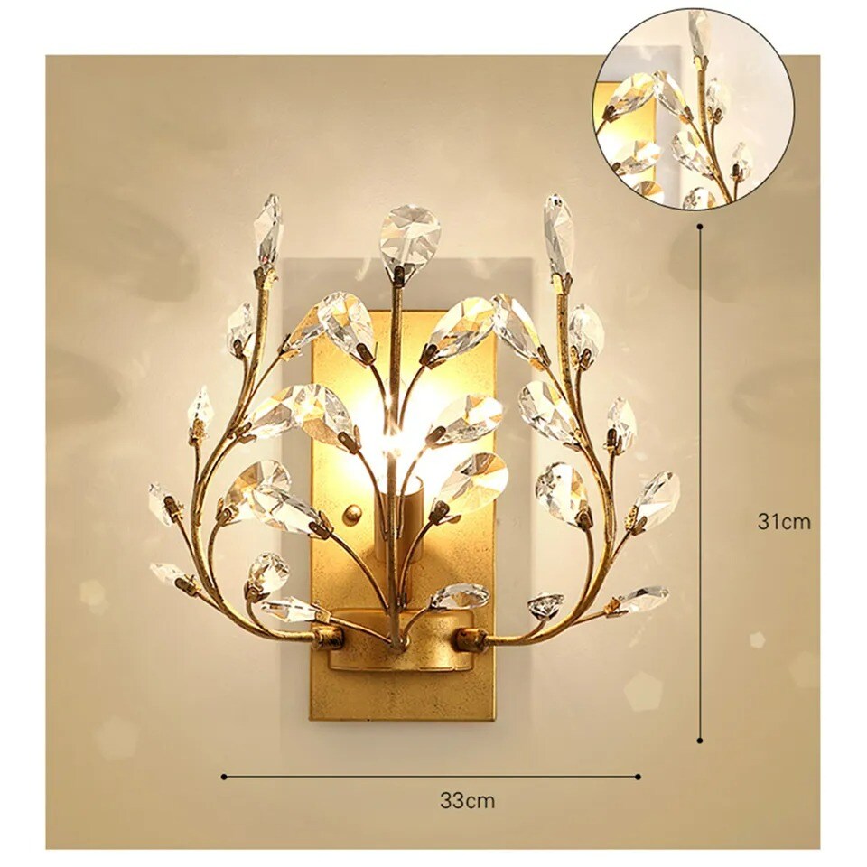 Luxury Crystal Wall Light Modern Gold Home Wall Sconce Lighting Fixture Bedroom