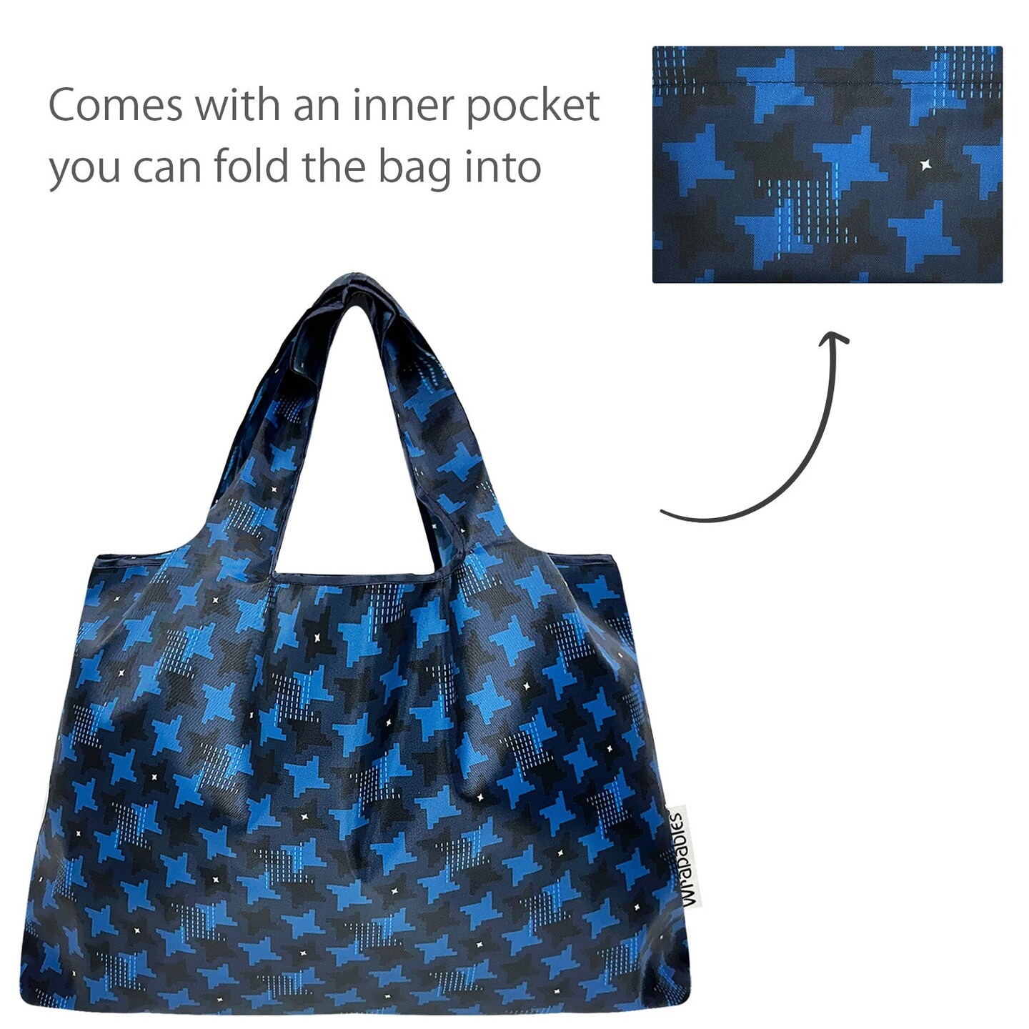 Wrapables Large Foldable Tote Nylon Reusable Grocery Bags, Ninja Stars