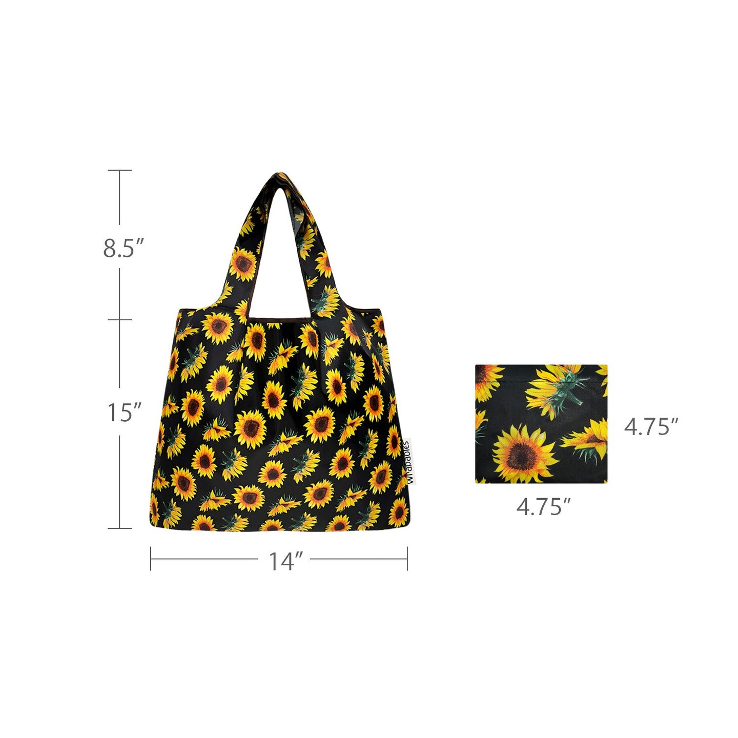 Wrapables Medium Foldable Tote Nylon Reusable Grocery Bag (Set of 2), Sunflowers