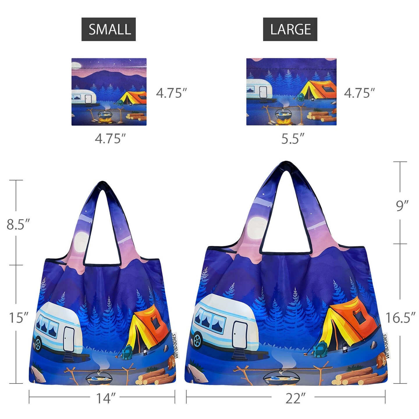 Wrapables Large & Small Foldable Tote Nylon Reusable Grocery Bags, Set of 2, Outdoors