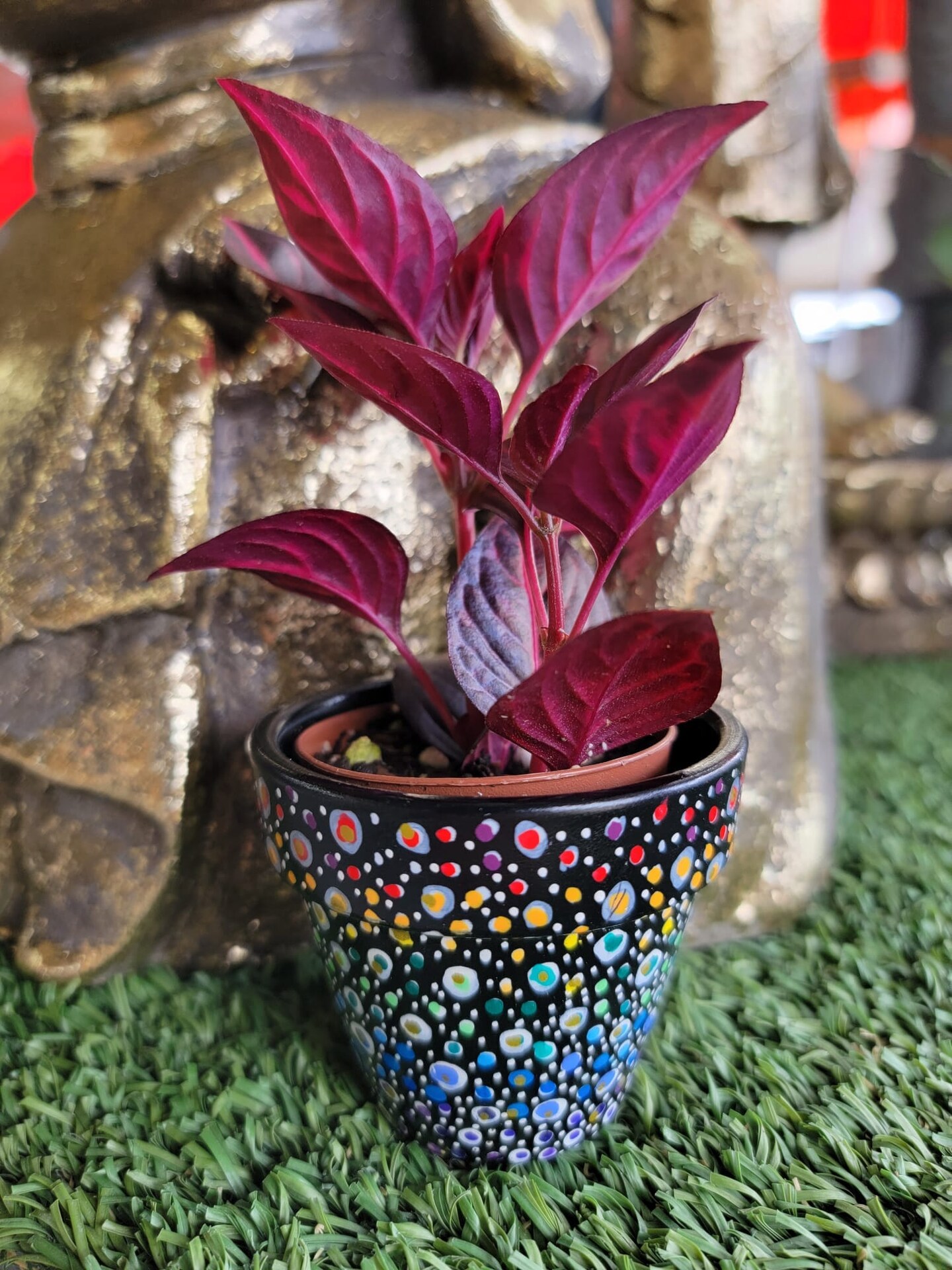 Hand-Painted Mandala Terracotta Planter – Small Multicolor Pot