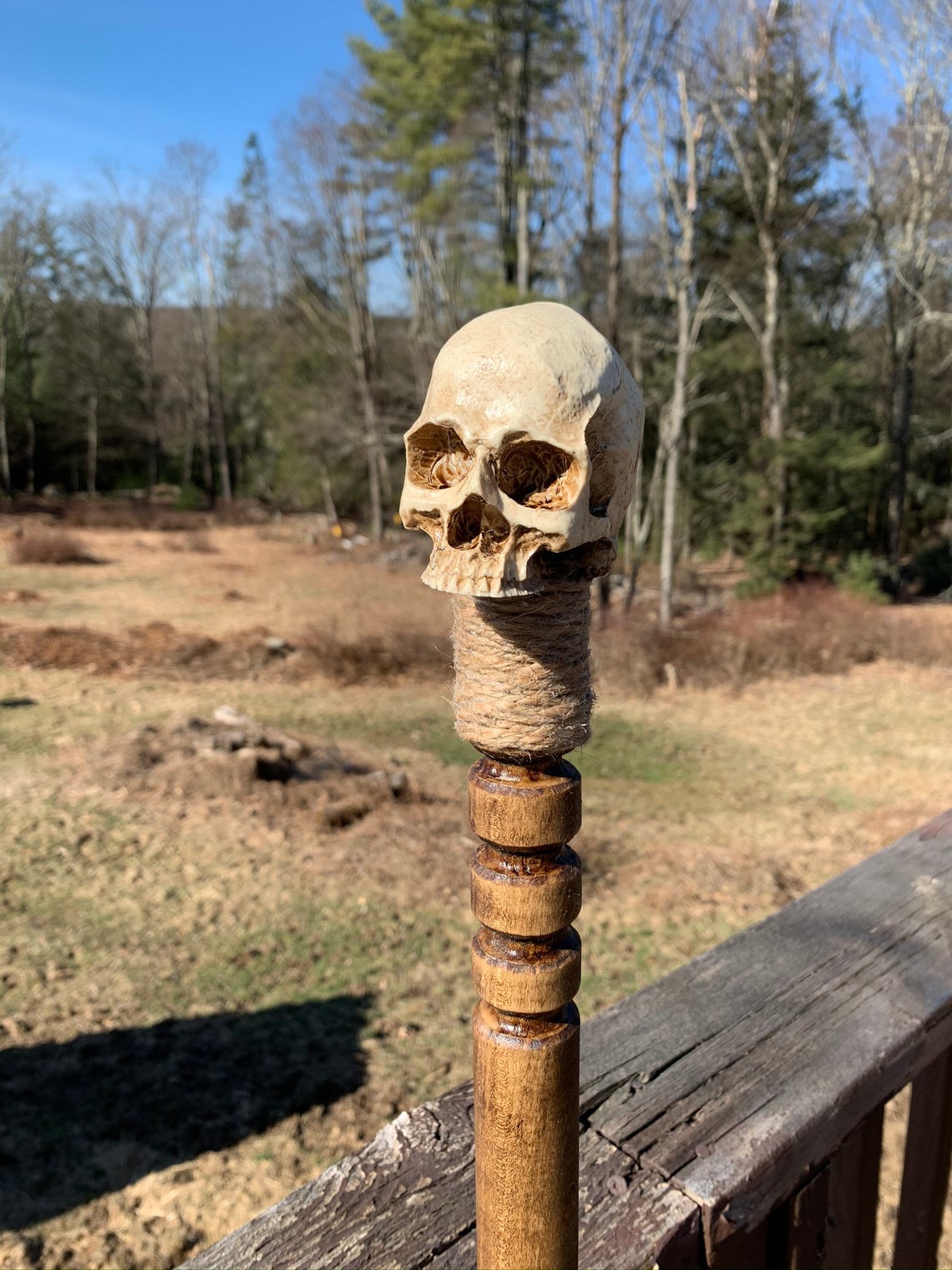 Handmade Wooden Hiking Staff – Dark Wood, Rubber Tip – Made In The Ozarks, USA