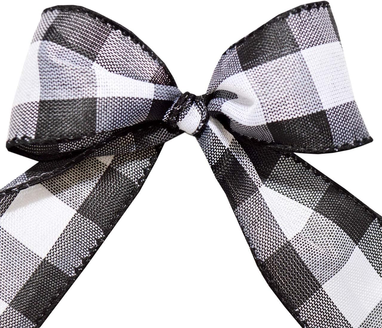 7398.60/50-613 Cambridge 2.5&#x22; X 50 YD Wired Ribbon, Black and White, Buffalo Check Plaid Ribbon for Gift Wrapping, Christmas Decorations Indoor Home Decor, Craft Supplies &#x26; Materials