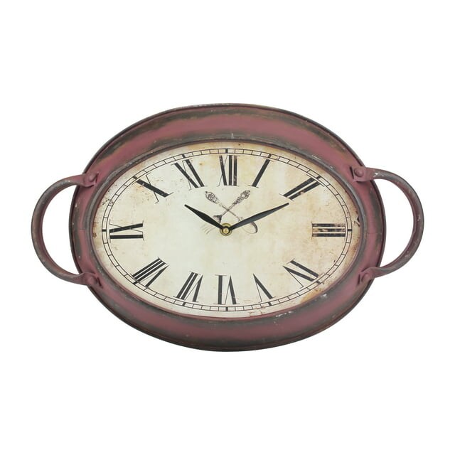 Stonebriar 16.5&#x22; Red Analog Oval Farmhouse Battery Operated Wall Clock