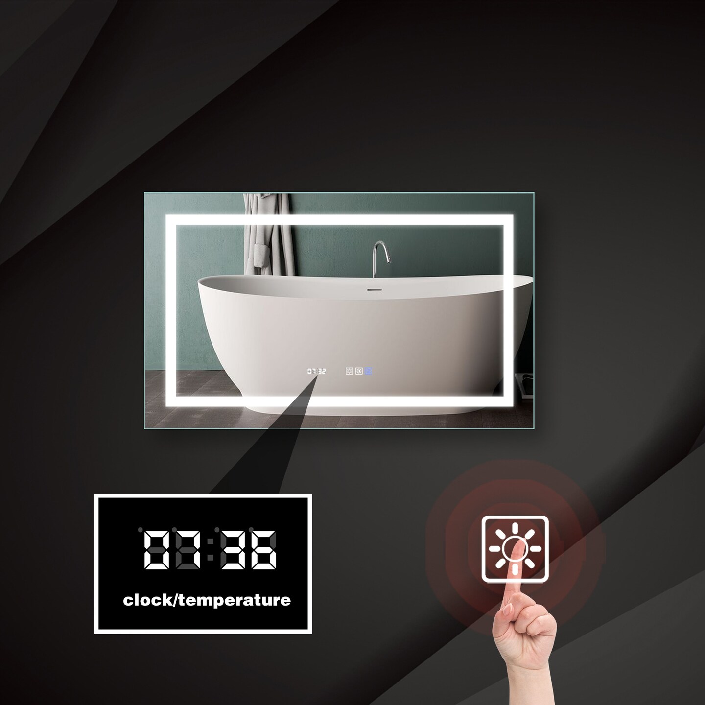 LED Bathroom Vanity Mirror, 40x24 Inch, Front Light, Clock &#x26; Temp Display, Defog, Dimming, Night Light, 3-Color Temp, Wall Mounted