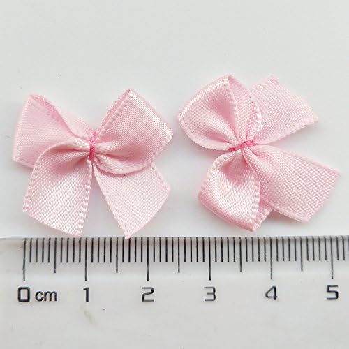 60pcs Mini Satin Ribbon Bows Flowers 1"x3/4" Appliques DIY Craft Pink Color