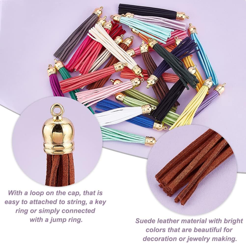 3.3&#x22;~3.5&#x22; Long Faux Leather Tassel, 30pcs Keychain Tassels 30 Colors Faux Suede Tassel Pendants Keychain Tassels with Loop for Keychain Cellphone Straps DIY Earring Jewelry Making