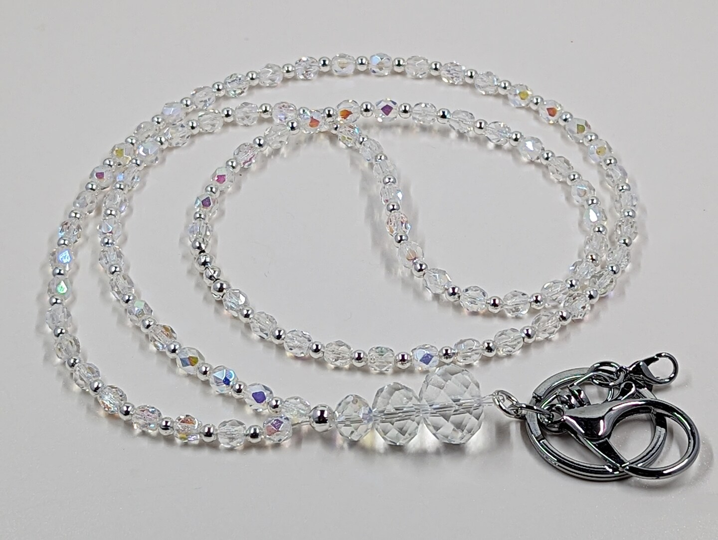 AB Crystal Lanyard Badge I.D. Silver Accents 36\, image size:1080x813