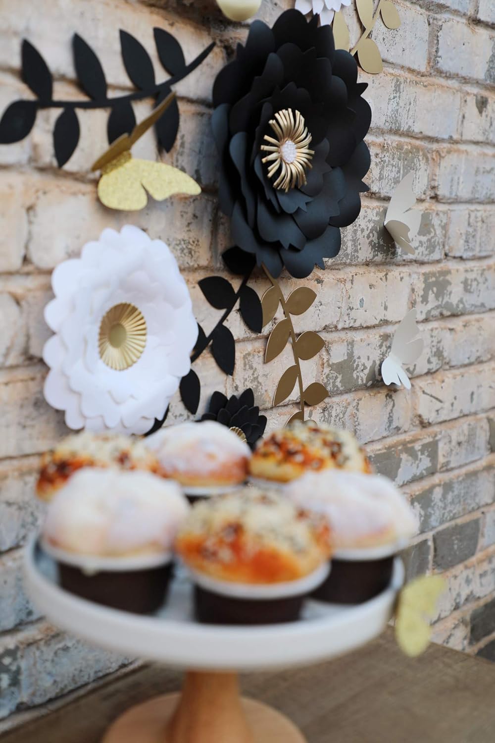 3D Paper Flower Decorations(Set of 13, White Black Gold), Giant Paper Flowers for Wedding Backdrop, Graduation Party, Bridal Shower, Halloween Centerpieces, Nursery Wall Decor