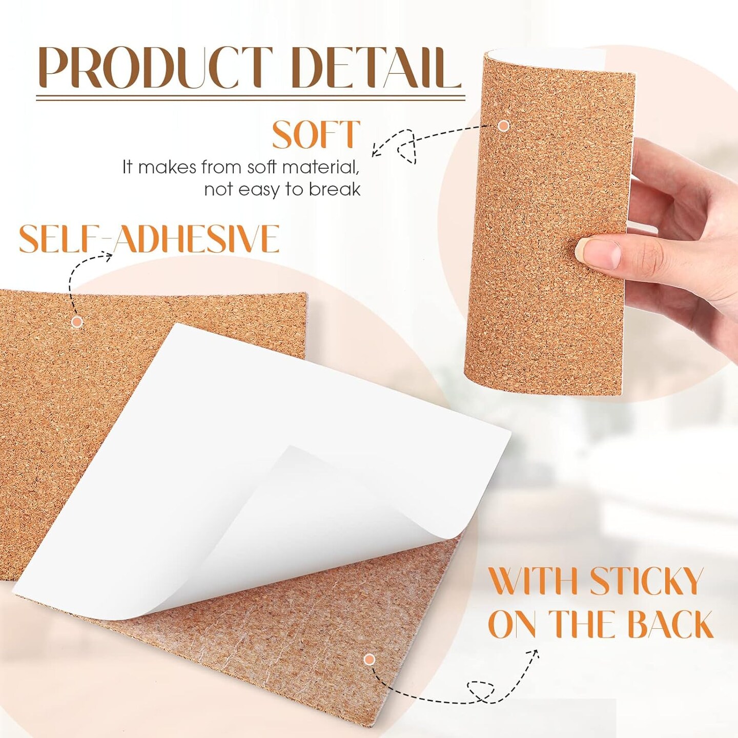 60 Pieces Self Adhesive Cork Squares 6&#x22; x 6&#x22; Cork Backing Sheets for DIY Ceramic Tiles, Concrete Coasters Cork Board Squares, Cork Mat, Mini Wall Cork Board, 2 mm Thick