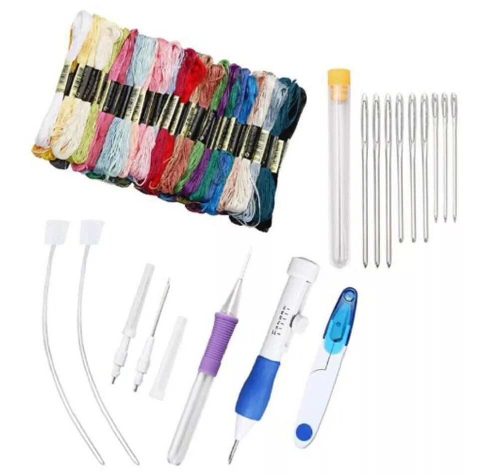 Magic DIY Embroidery Pen Set - Knitting Sewing Punch Needle Kit, 50 Color Thread