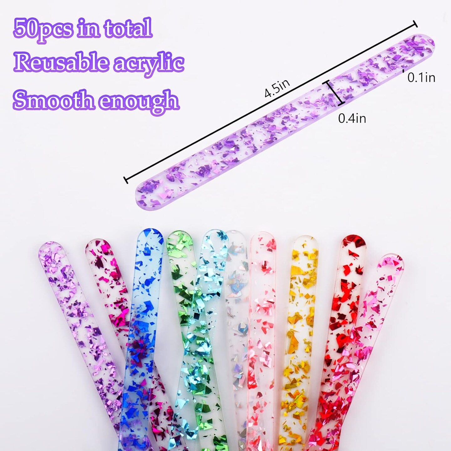 50Pcs Acrylic Popsicle Sticks, Reusable Cakesicle Sticks for Popsicles Molds DIY Ice Pop, Cake Pop,Candy Desert Making Crafts, 10 Colors