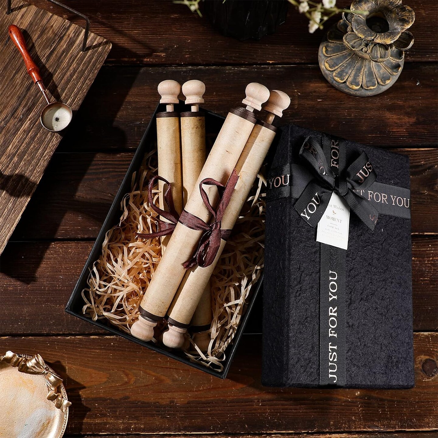 3 Pack Blank Paper Scrolls 7.5 x 31 Inches Scroll Paper Wrapped on Wood Rod for Writing, Drawing, Calligraphy, Wedding Vows, Invitation, Renaissance Festivals