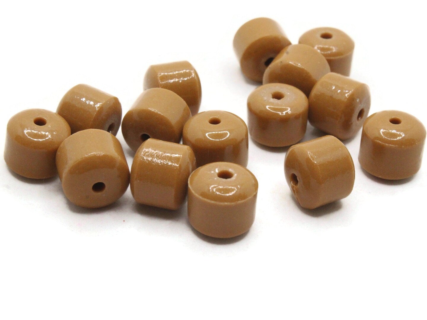 15 12mm x 10mm Tan Brown Czech Glass Tube Barrel Beads