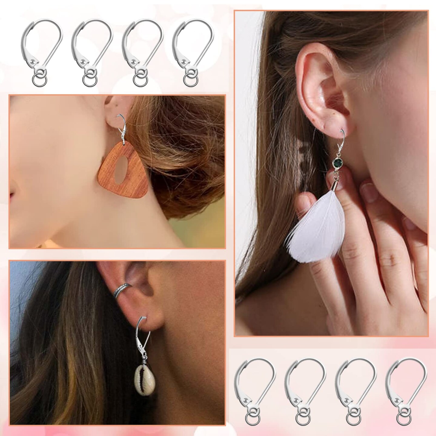8 Pieces 925 Sterling Silver Leverback French Earring Hooks Hypoallergenic Dangle Earwire Findings 16x9mm with Jump Rings for Jewelry Making