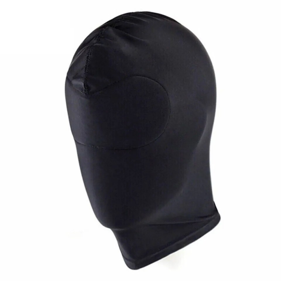 Black Bondage Full Hood Head Face Mask Open Eye Mouth Role Play Spandex Headgear