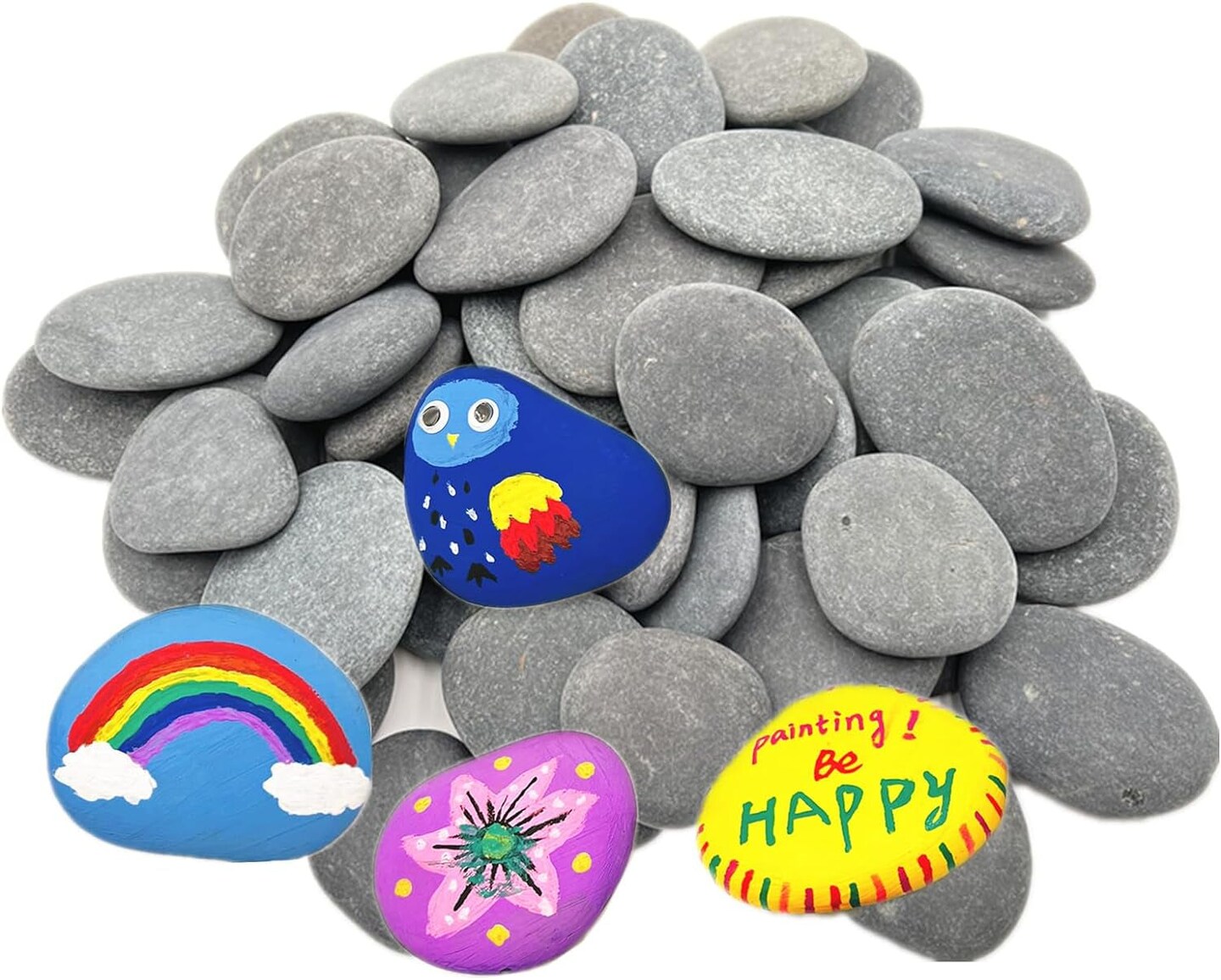 50PCS Painting Rocks, Natural DIY Rocks Flat &#x26; Smooth Kindness Rocks for Arts, Crafts, Decoration, Medium &#x26; Small Rocks for Painting &#xFF0C;1.5&#x22;-3&#x22;Hand Picked for Painting Rocks