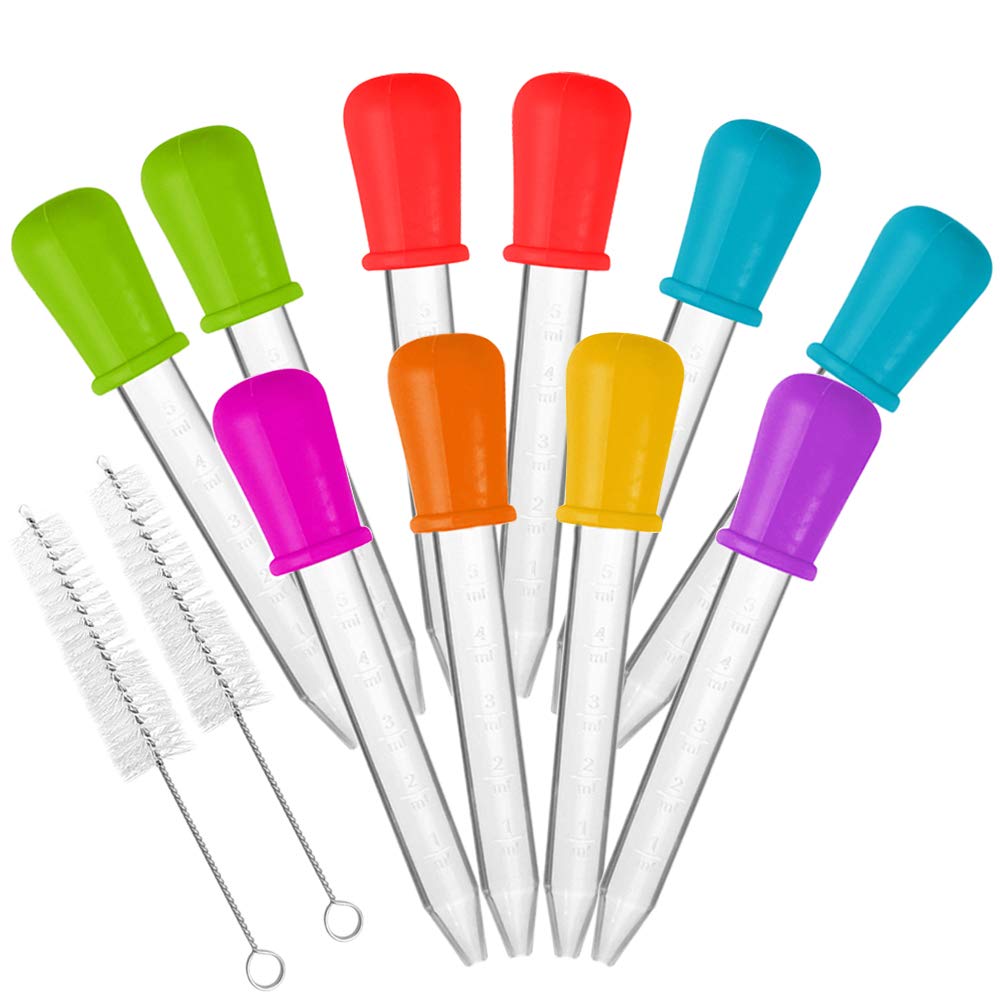 10 Pieces Liquid Droppers &#x26; 2 brushes, AIFUDA Silicone and Plastic Pipettes with Bulb Tip for Candy Mold (7 Colors)