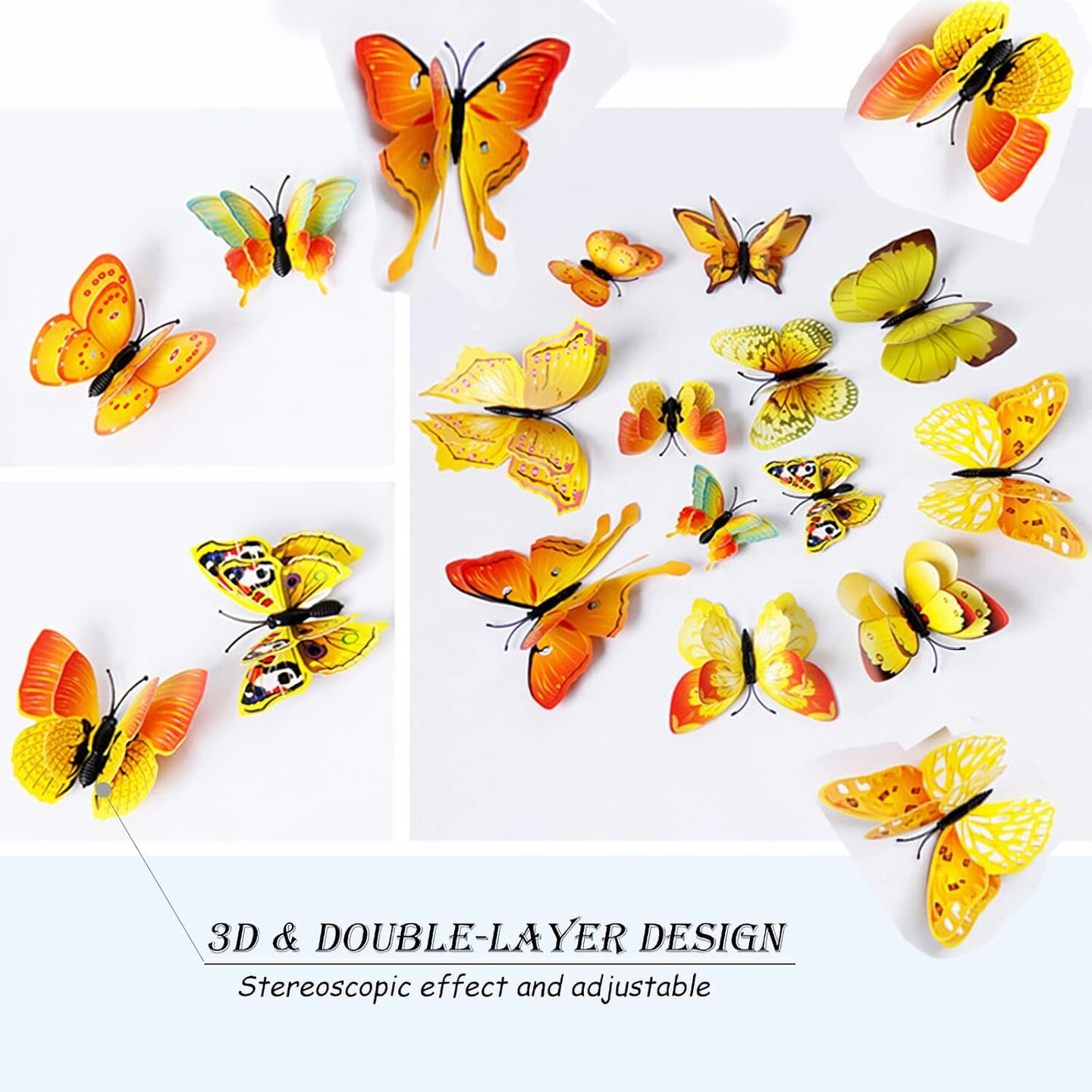 24/48 Pieces of Butterfly Wall Decor, 3D Butterflies Stickers with Magnets for Party D&#xE9;cor (Gold, 24)