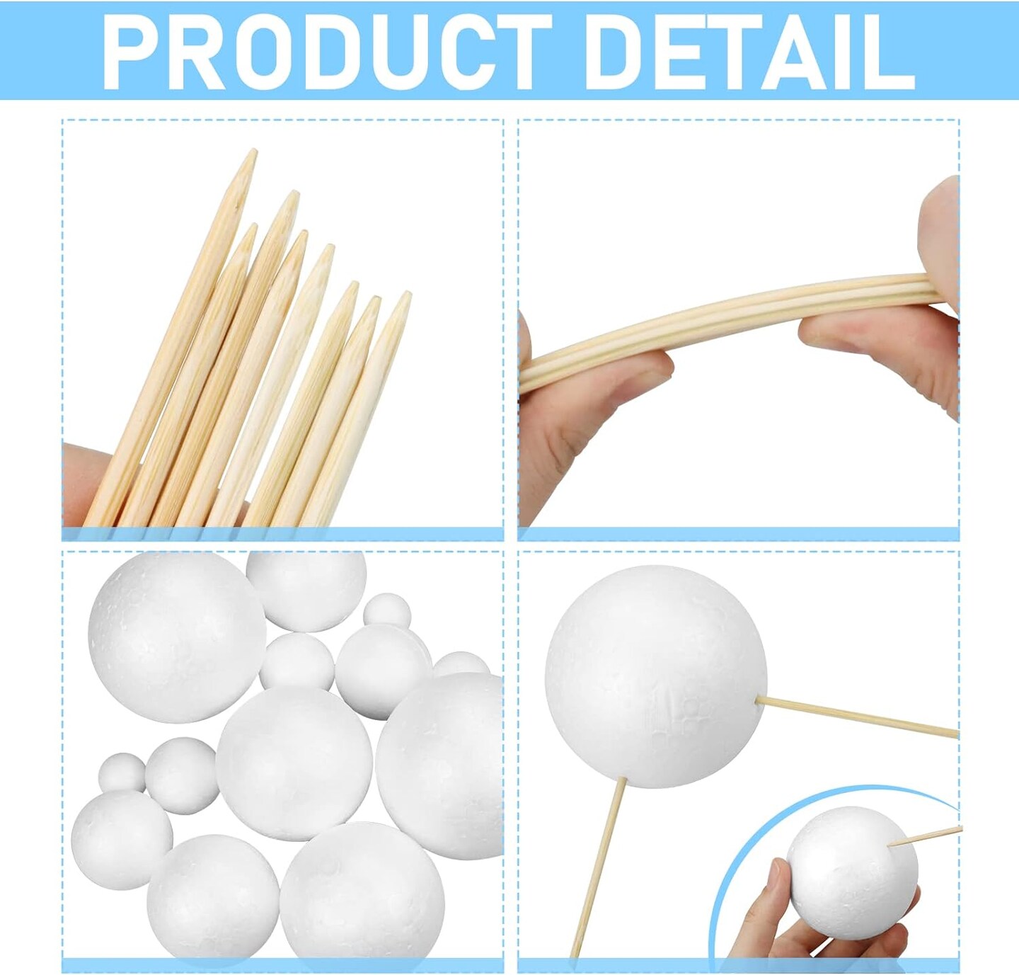 Solar System Project Kit, Planet Model Crafts Includes 14 Mixed Sized Polystyrene Spheres Balls and 10 Pieces 24 cm Long Bamboo Sticks for School Science Projects