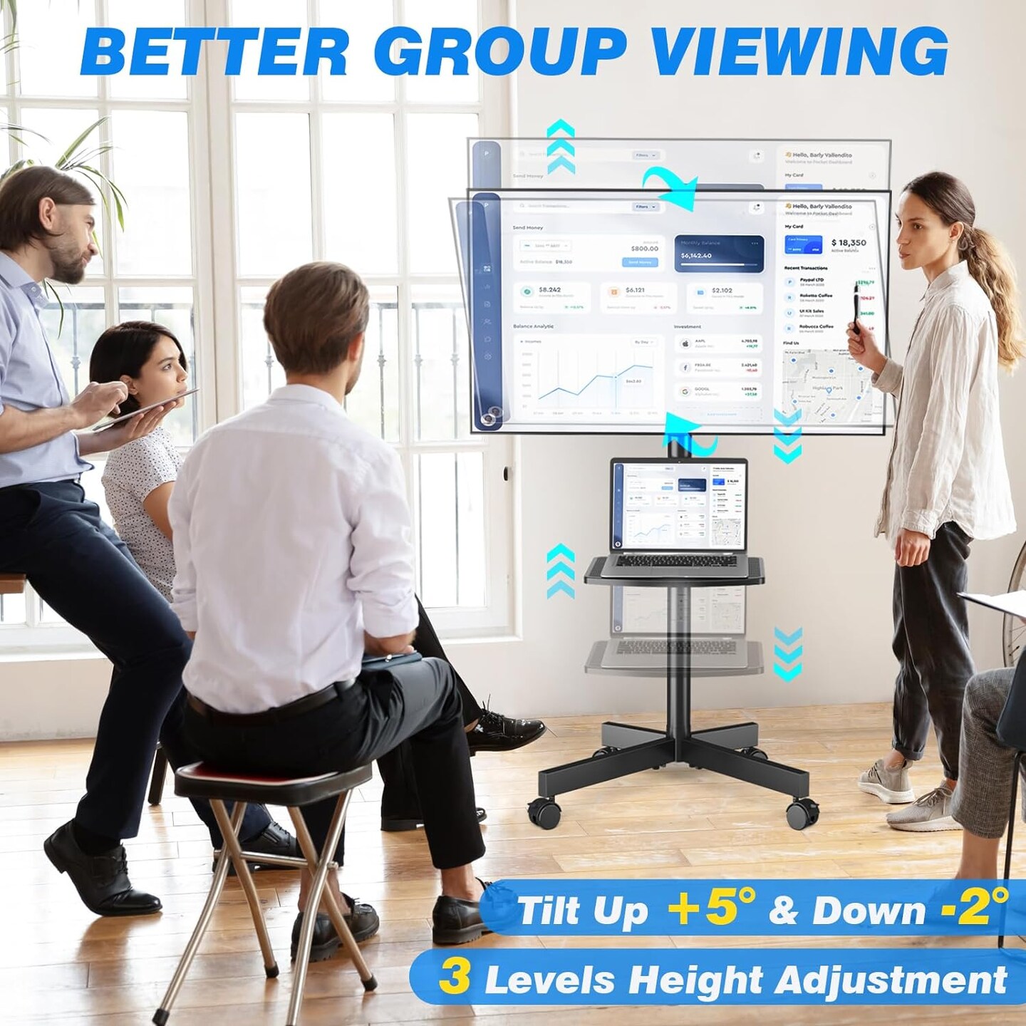 Mobile TV Cart for 23-60 Inch LCD LED Flat Panel Curved Screen TVs up to 88 lbs, Height Adjustable Shelf Rolling Floor Stand with Wheels as a Movable Portable Stand, Max VESA 400x400mm