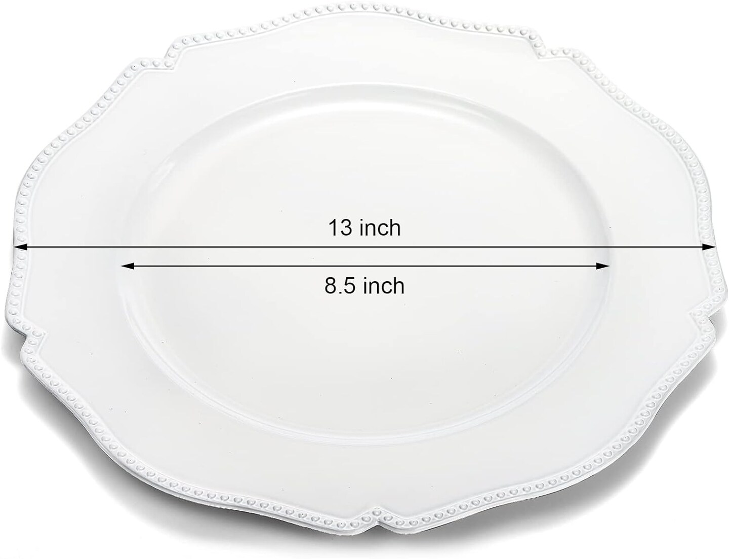 12 Pack White Beaded Rim Charger Plates, 13 Inch