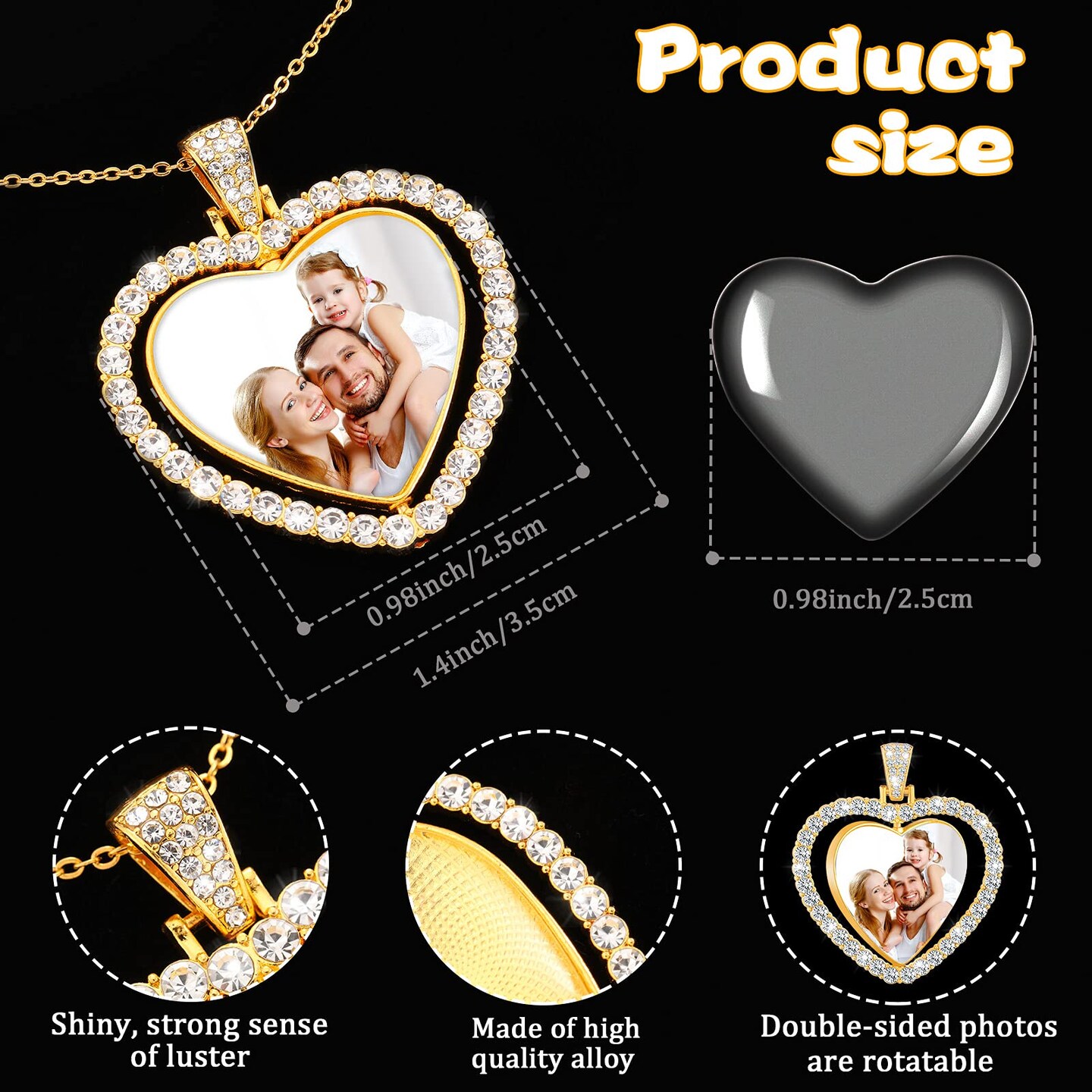 24 Pieces Rhinestone Pendant Trays Set Including 8 Heart Shape Double Sided Blank Pendant Charms with 16 Glass Domes Blank Discs Necklaces Halloween Jewelry Making (Gold, Silver)